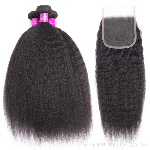 Brazilian Kinky Straight Human Hair With Closure Kinky Straight Virgin Human Hair